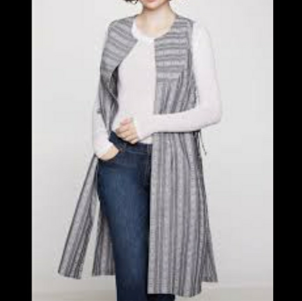 striped lace down long vest